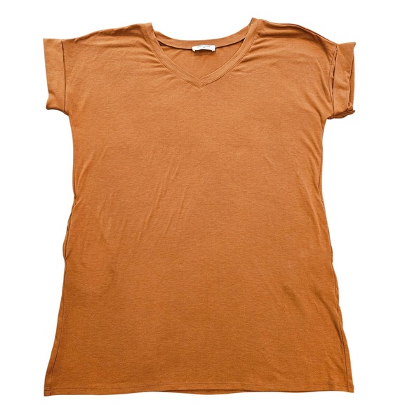 Zenana Outfitters Dresses & Skirts - Zenana Women Trapeze XL Rust Orange V-Neck T-Shirt Dress Cuffed Sleeve Pockets